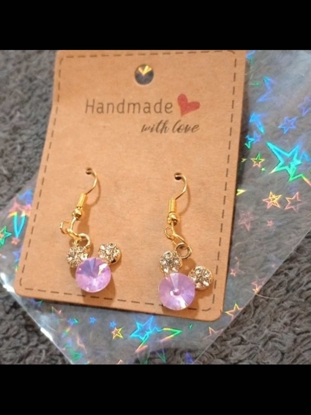 $8 Each Or Bundle 5/$20 Handmade Gold & Lavender Mickey Head Inspired Earrings